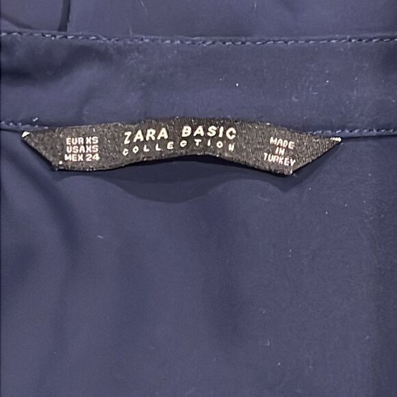 Zara basic Collection Roll Tab Sleeve 1/2 Zip Chiffon Georgette Pullover Blouse - Picture 7 of 8